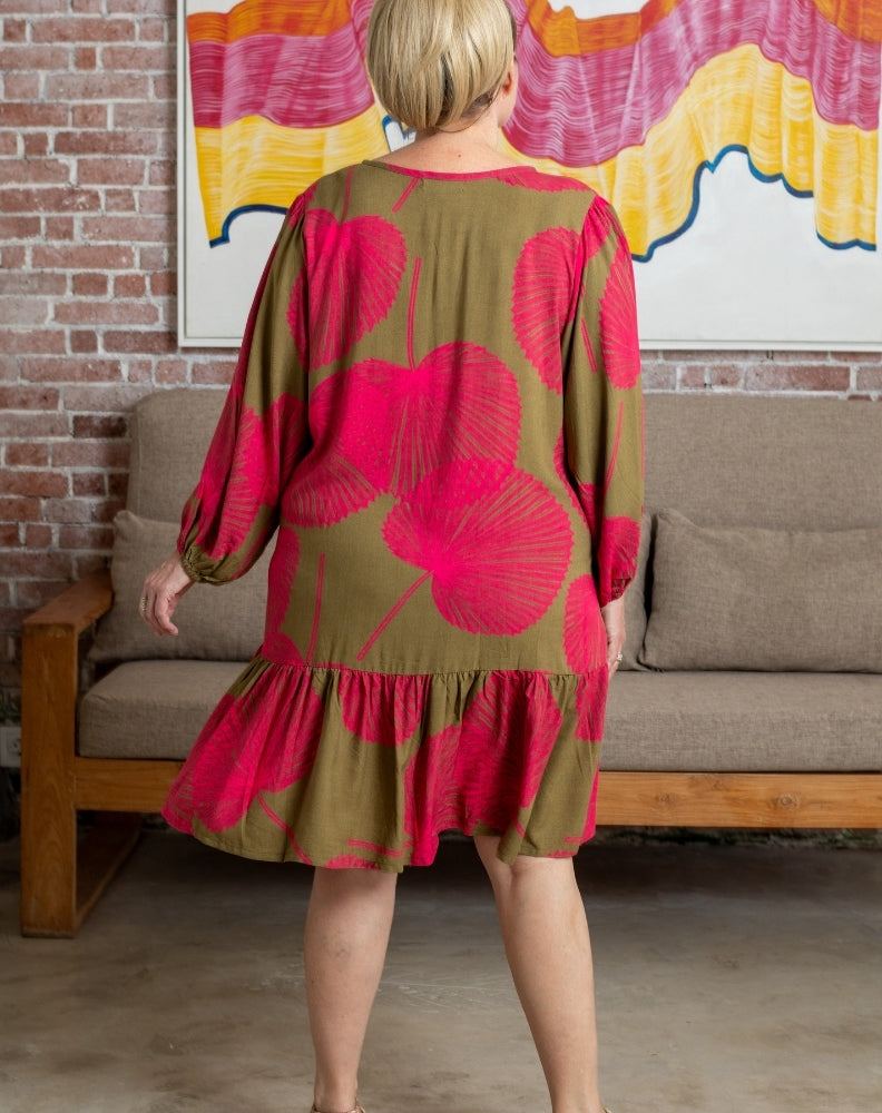 Beach Boho Dress in Pink Palms