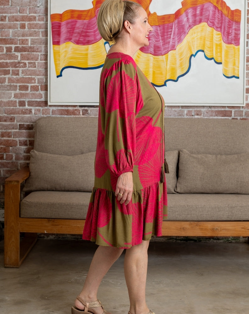 Beach Boho Dress in Pink Palms