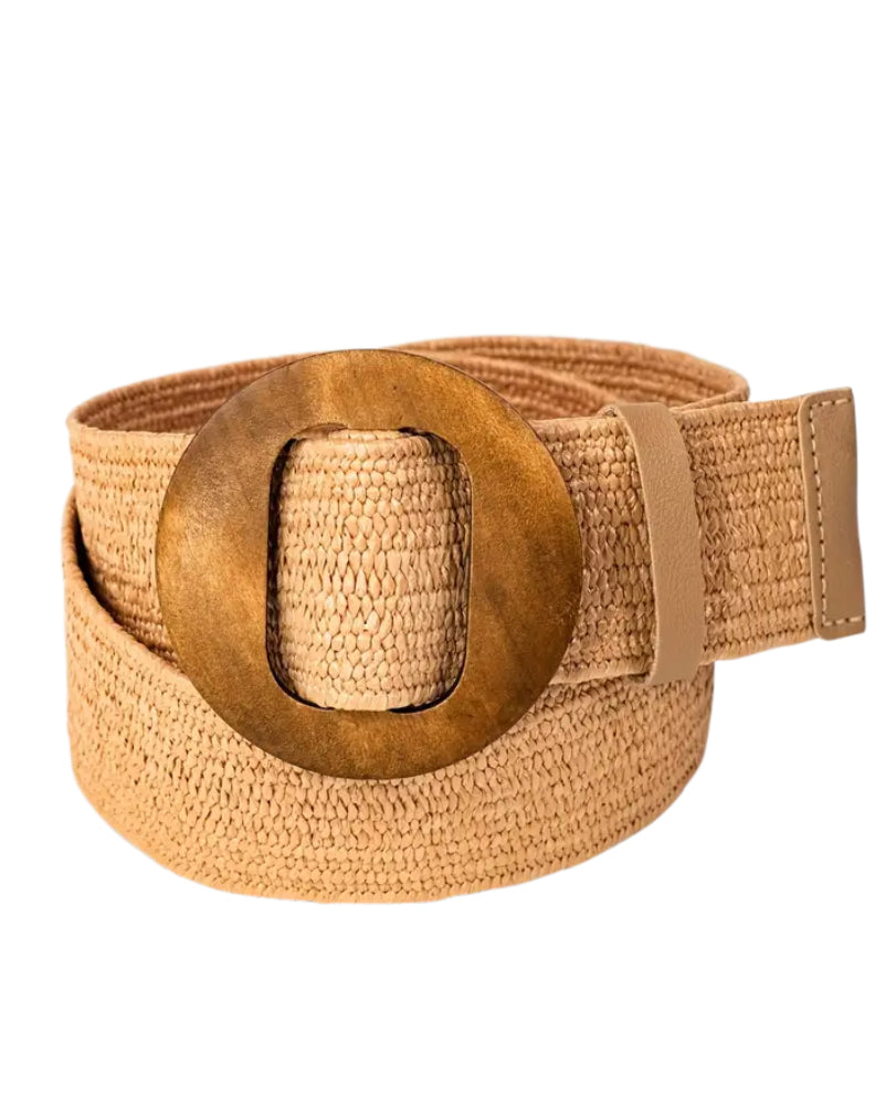 Stretch belt in natural straw by miss seafari one size