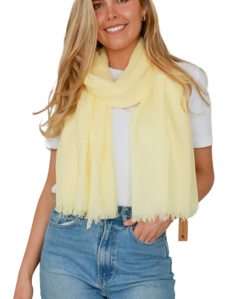 colour pop scarf in yellow worn with tee