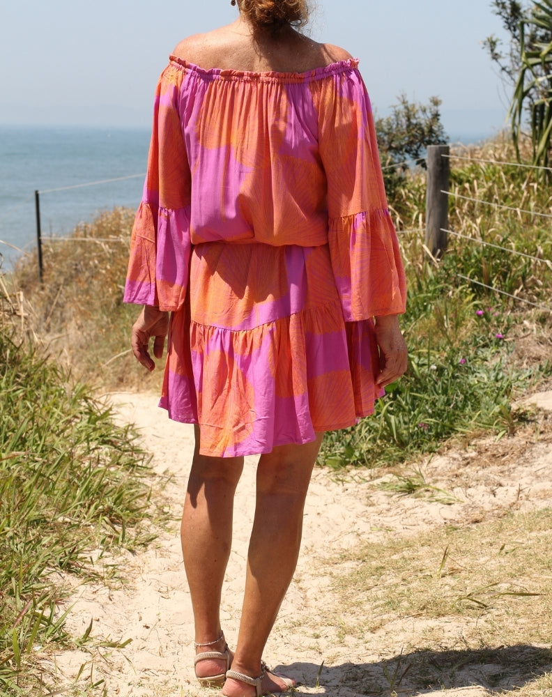 fiesta dress in orange palms by miss seafari showing back