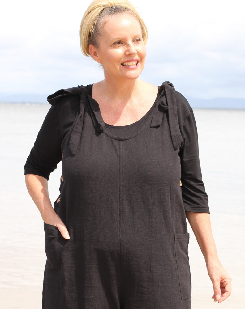 scoop tee worn with jumpsuit