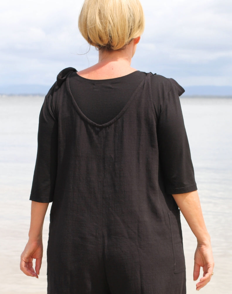 scoop tee showing how to wear and layer with black jumpsuit