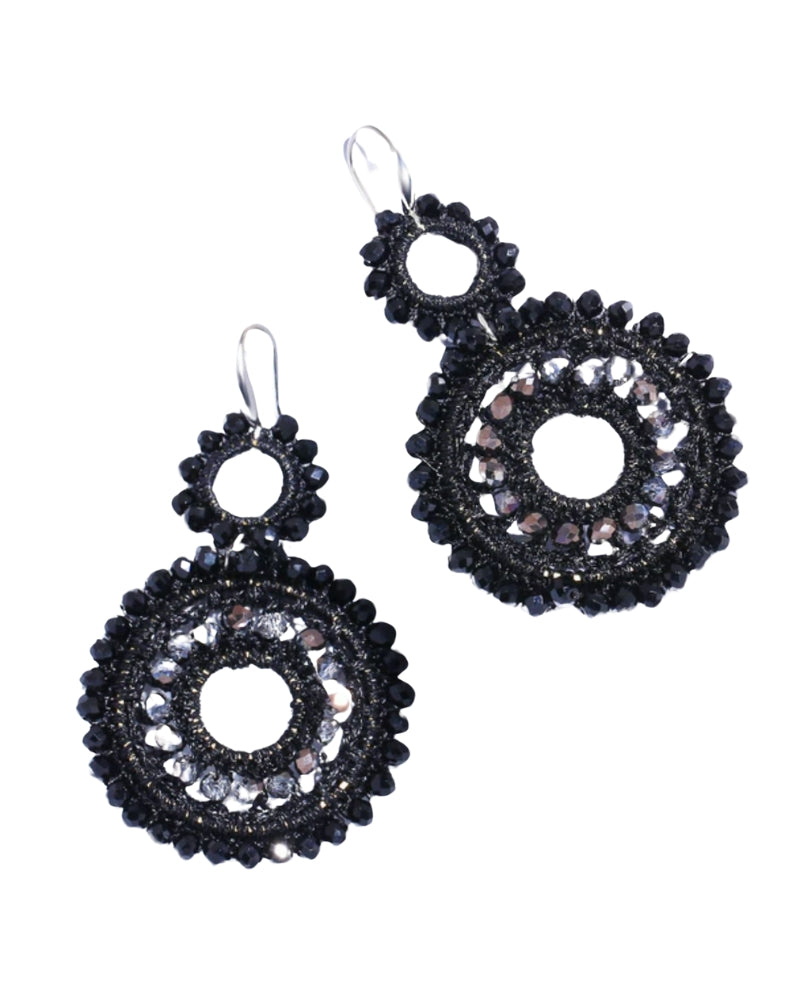 black boho beaded earrings with crochet detail by miss seafari