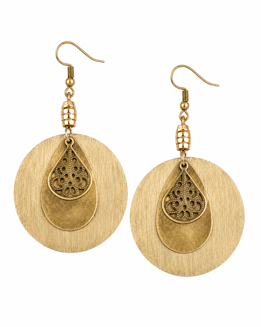 boho disc earring in gold with antique look