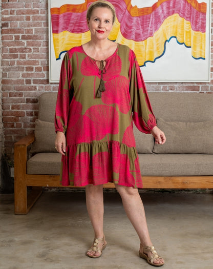 Beach Boho Dress in Pink Palms