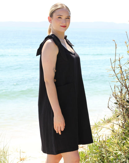 Smock Tiestrap Dress In Black