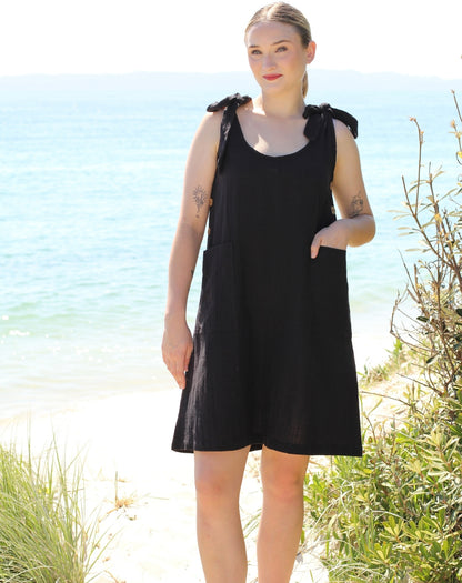 Smock Tiestrap Dress In Black