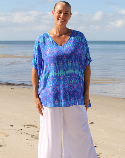 Comfort Top in Blue Ikat