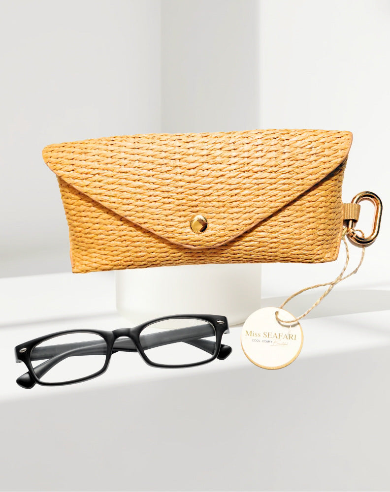 rattan glasses case with clip for handbag