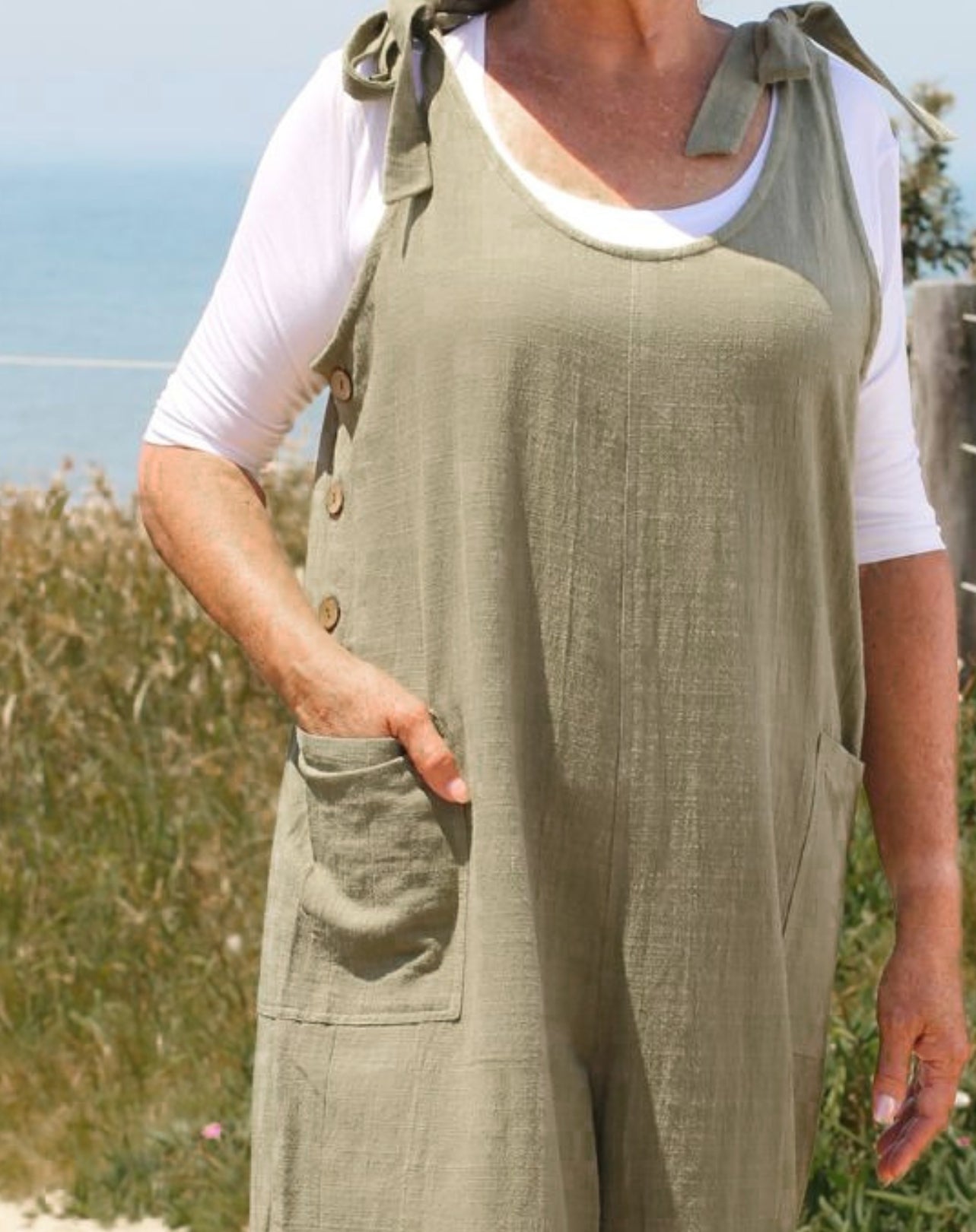 Tie Strap Jumpsuit in Sage