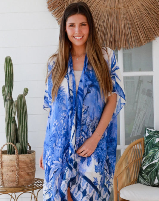 Kimono Jacket in Blue Cheetah