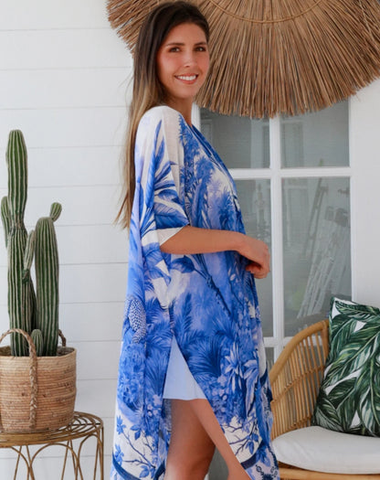 Kimono Jacket in Blue Cheetah