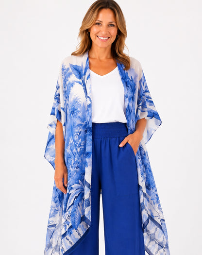 kimono with jungle and cheetah print in blue