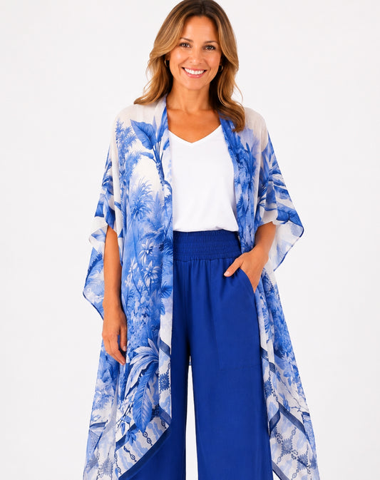 kimono with jungle and cheetah print in blue