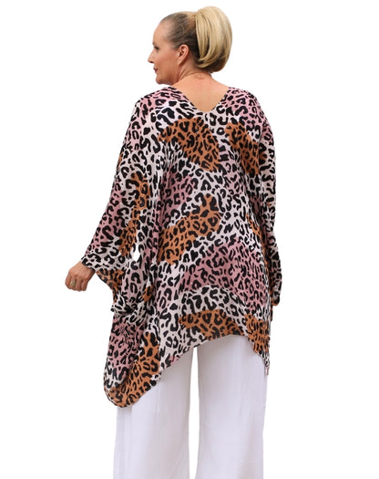 kimono jacket in pink leopard back view