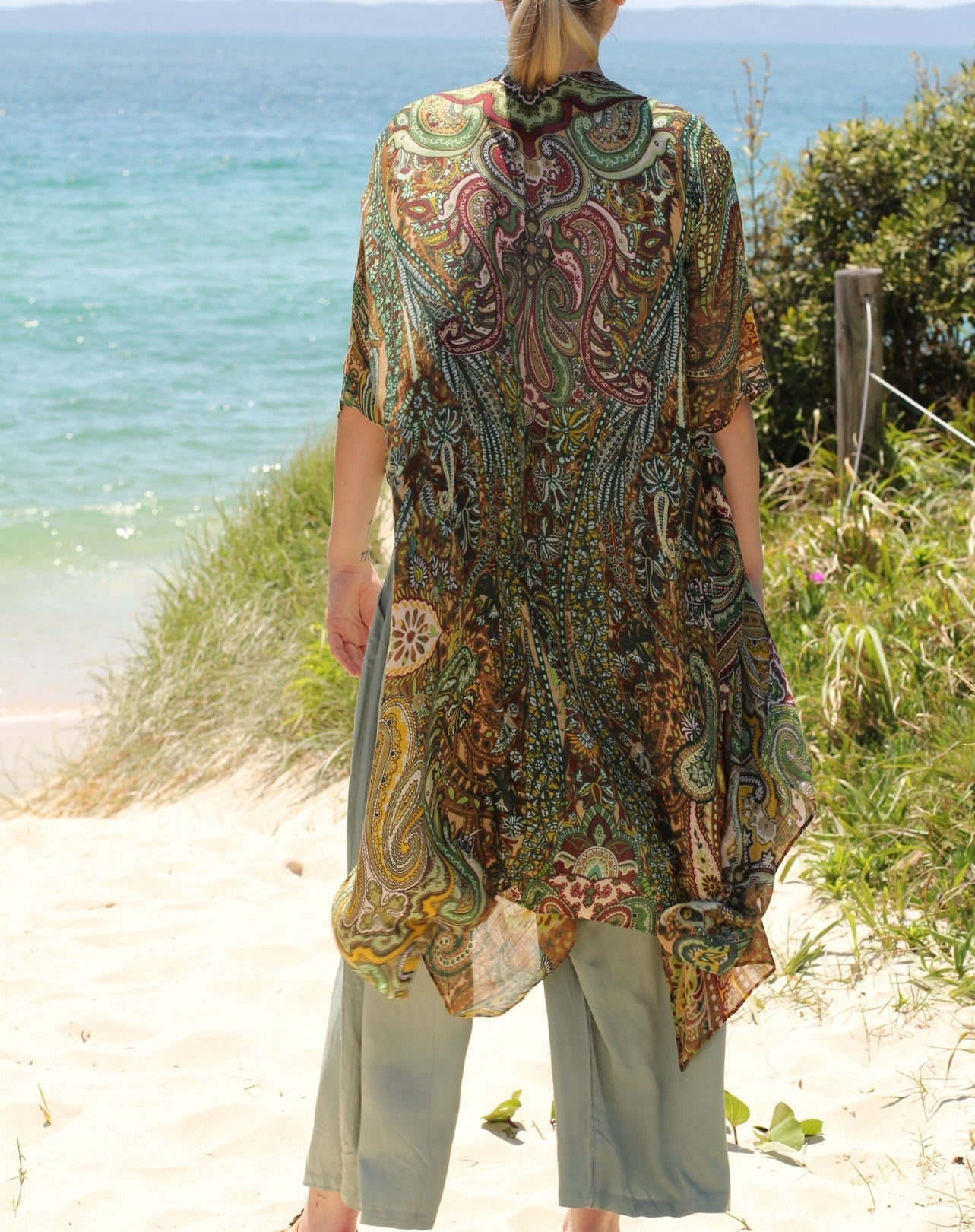 Kimono Jacket in Green Paisley