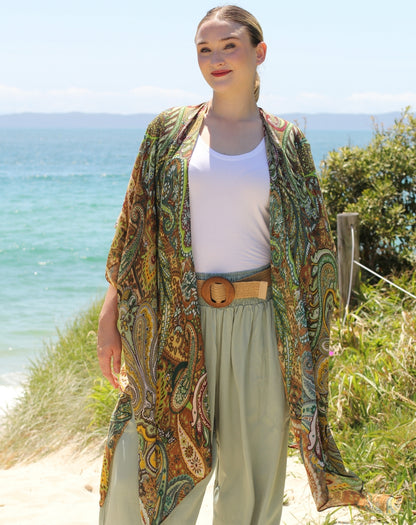 Kimono Jacket in Green Paisley
