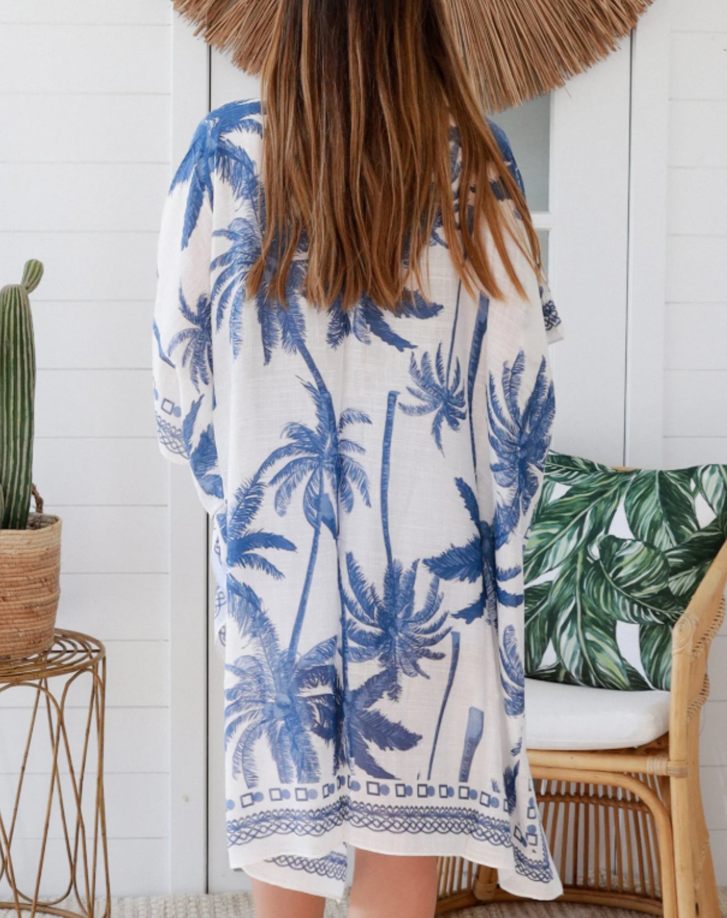 Kimono Jacket In Blue Vanilla Palms
