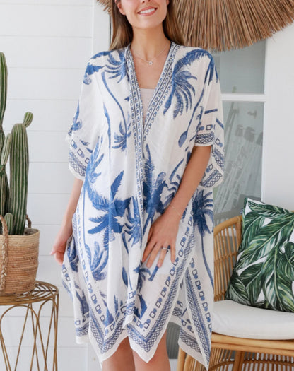 Kimono Jacket In Blue Vanilla Palms
