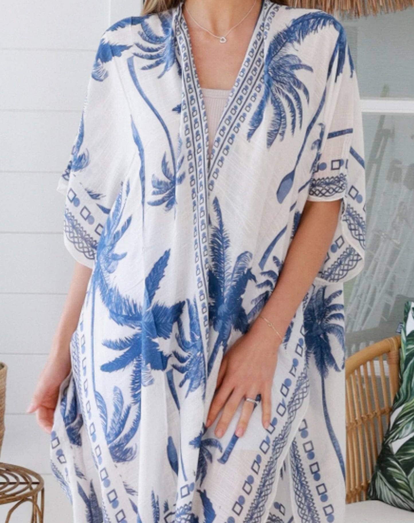Kimono Jacket In Blue Vanilla Palms