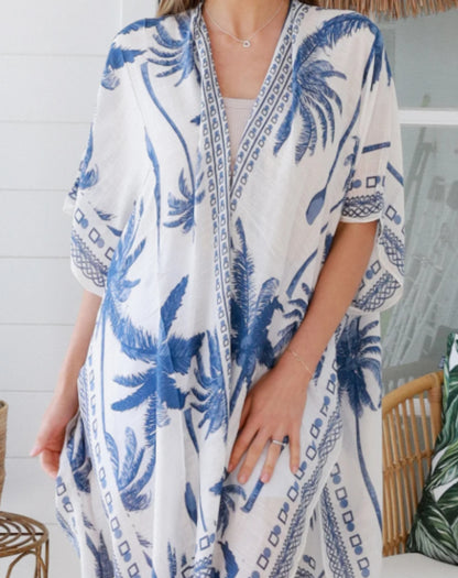 Kimono Jacket In Blue Vanilla Palms