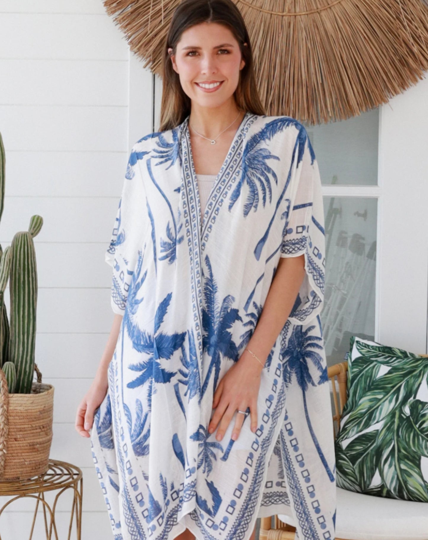Kimono Jacket In Blue Vanilla Palms
