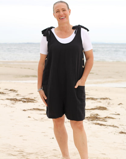 Tie Strap Playsuit In Black