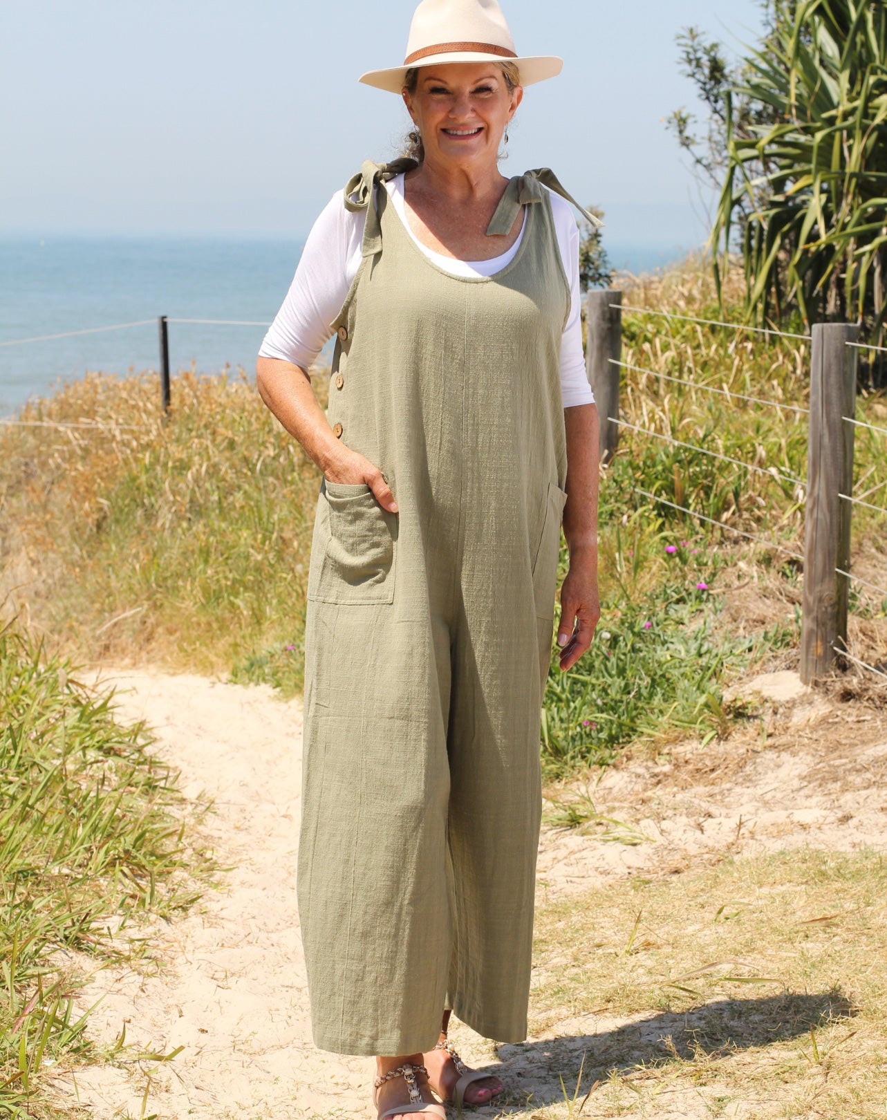Tie Strap Jumpsuit in Sage