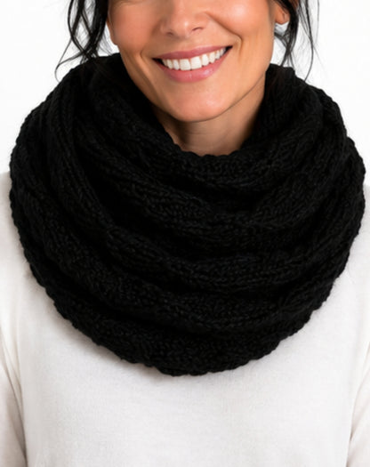 snood scarf show worn as cow neck scarf