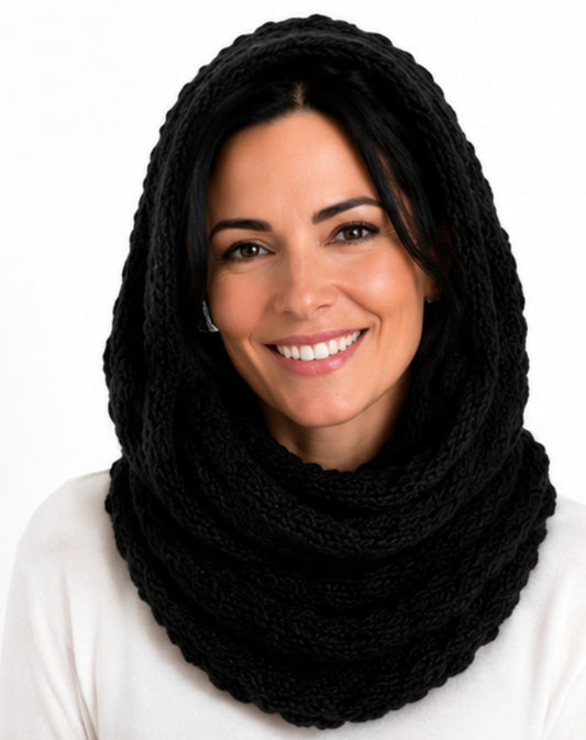 hooded snood scarf in black