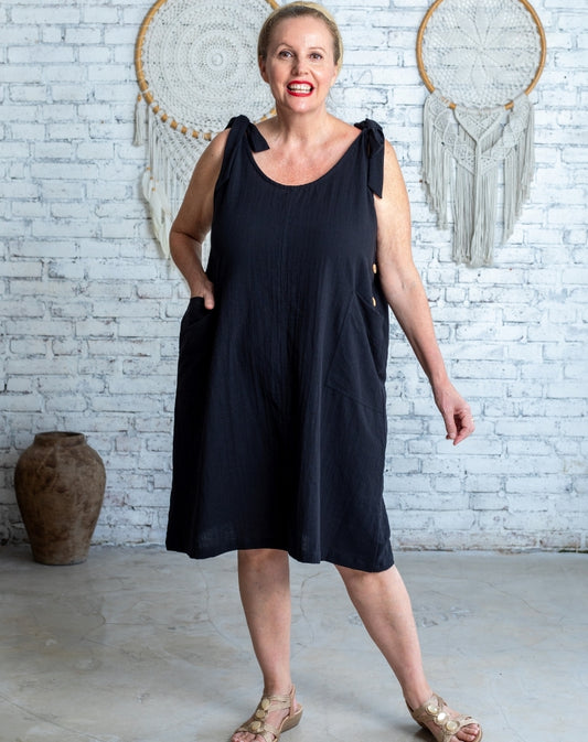 Smock Tiestrap Dress In Black