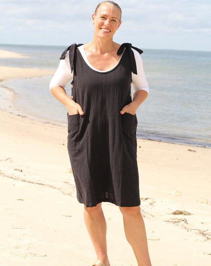 Smock Tiestrap Dress In Black