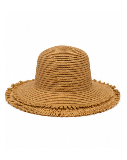 wide brim hat with raffia style edges